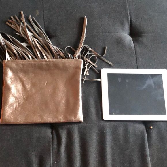NEW REAL Leather Jennifer Haley Gold Fringe Pouch - Picture 3 of 4